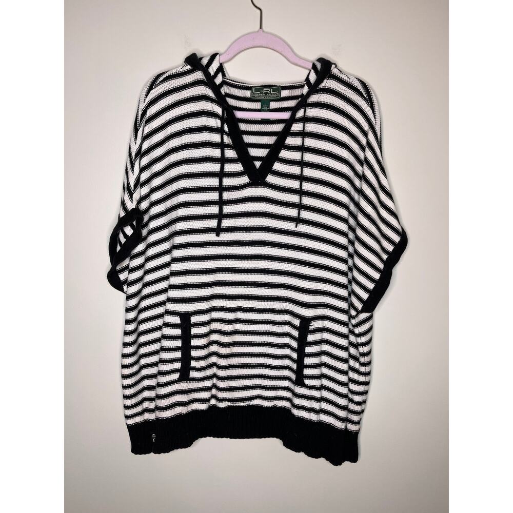 Lauren Ralph Lauren Black White Stripe Nautical Coastal Old Money Boxy Sweater L